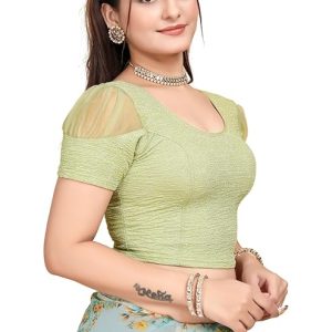 Short Sleeve with Organza Patch Sleeve Readymade Saree Blouse for Women Stylish